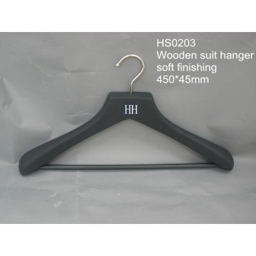 Black Soft Finishing Rubber Wooden Top Hanger with Hanging Pants Bar